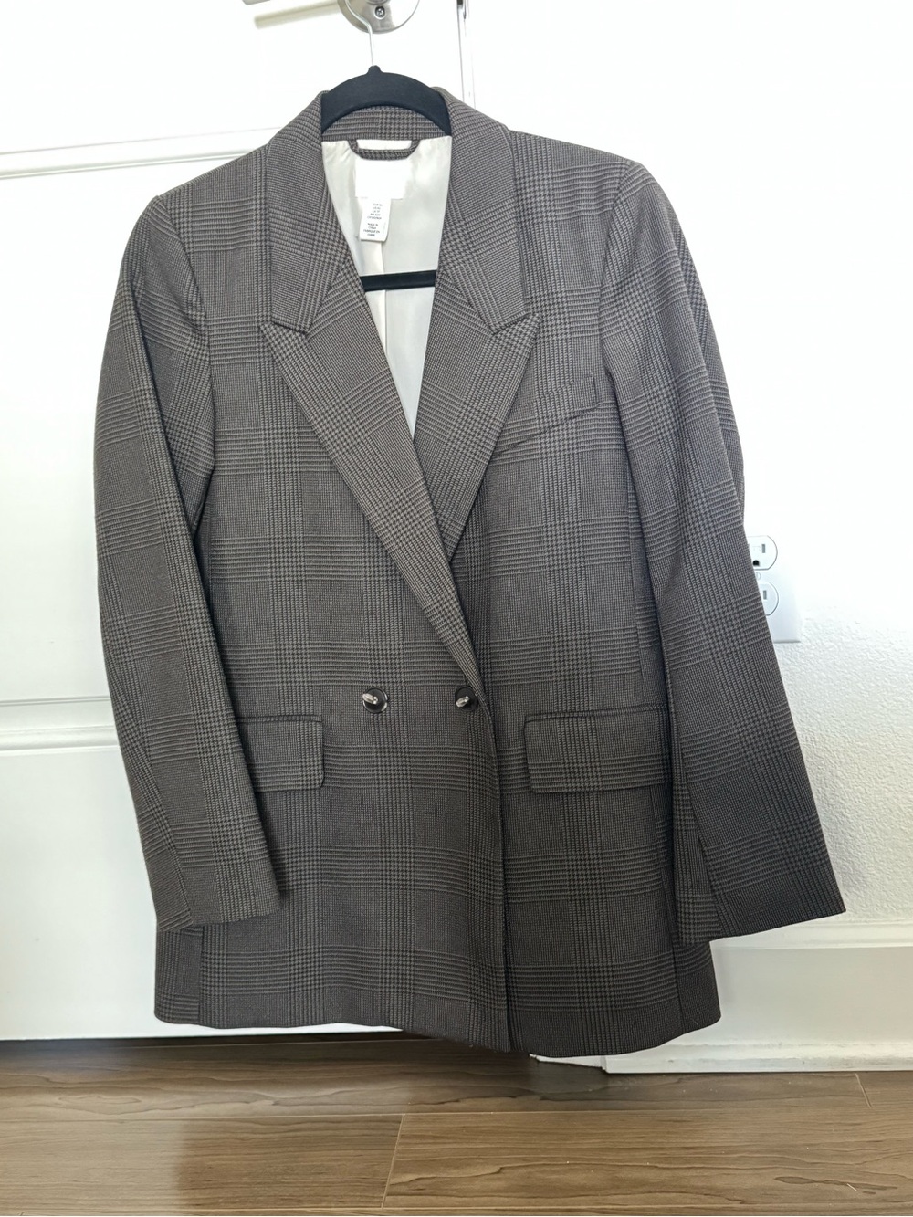 H&M Brown black Glen Plaid Double-Breasted Blazer